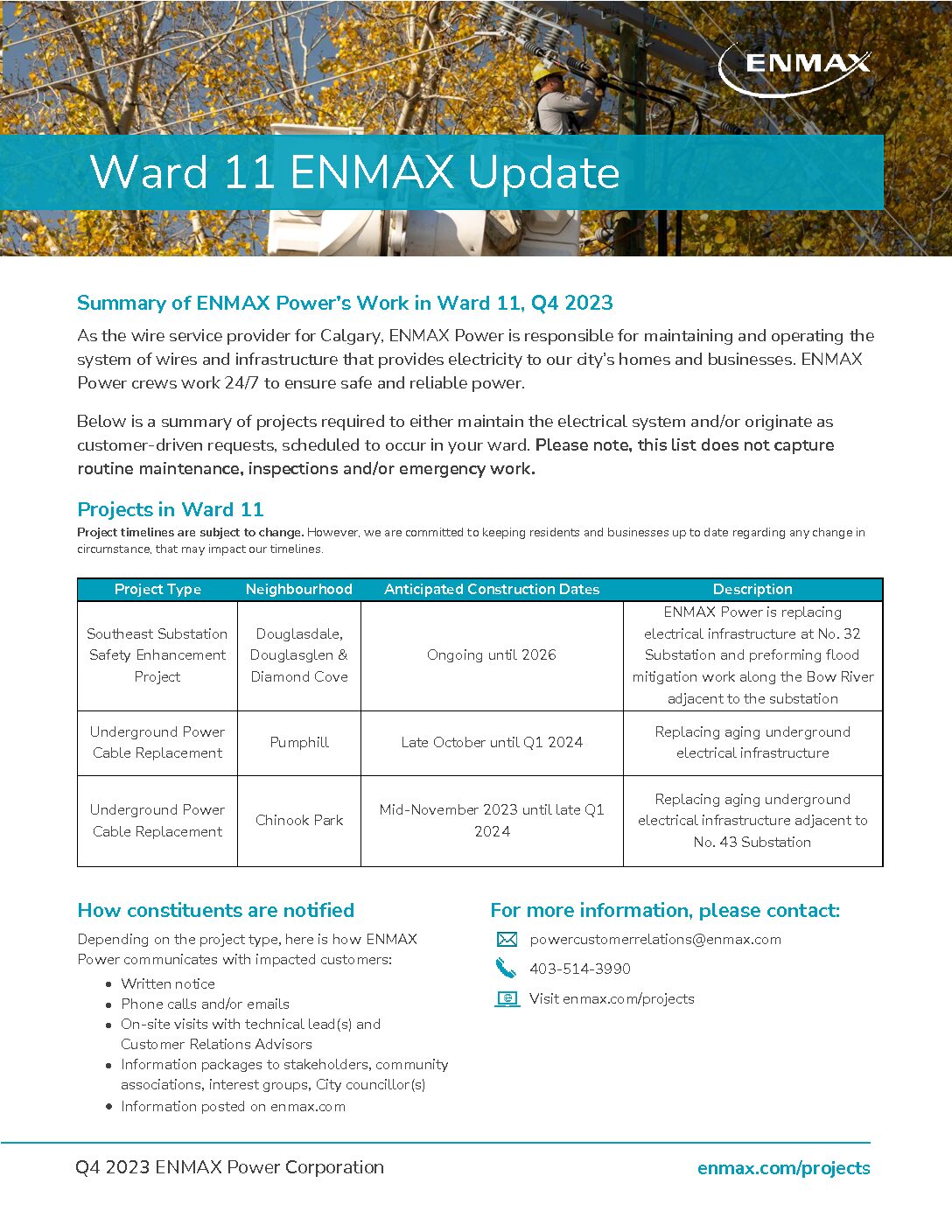 Enmax Updates in Chinook Park